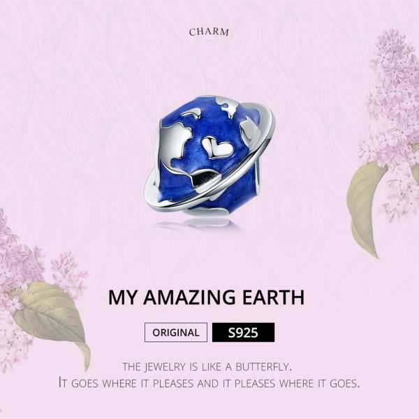Сребърен талисман „Сребърна синя Земя“ | HappyMarket.bg Сребърен талисман „Сребърна синя Земя“ | Бижута тип Пандора