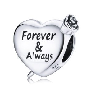 Сребърна висулка "Блестящо сърце - Завинаги и винаги"