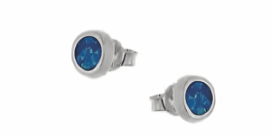 Сребърни кръгли обеци с опал и винт - Image 1