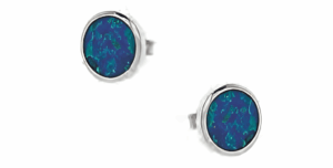 Сребърни кръгли обеци с тъмно син опал и винт  |  Бижута