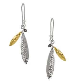 Сребърни обеци Маслинови листа с позлатени елементи и кука  |  Бижута