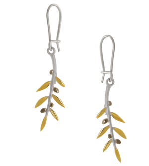 Сребърни обеци с кука Маслиново клонче  |  Бижута