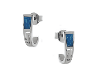 Сребърни обеци с опал и гравюра Меандър, тип винт  |  Бижута