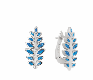 Сребърни обеци с опал "Маслинова клона" с английско закопчаване - Image 1