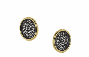 Сребърни обеци с винт диск Фестос с позлатена основа, M  |  Бижута