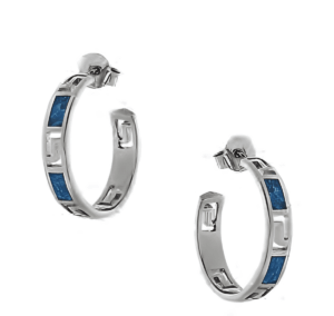 Сребърни обеци тип халка с опалови камъни и малки меандри, тип винт - Image 1