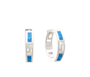 Сребърни обеци тип халка с опалови камъни и меандър, тип винт - Image 1