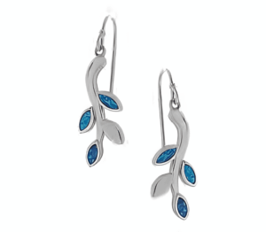 Сребърни висящи обеци с опал "Маслинова клонка", тип кука - Image 1