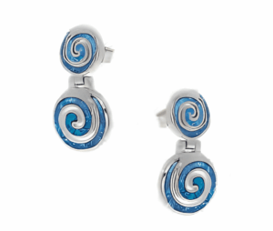 Сребърни висящи малки обеци с опал и два меандъра - Image 1