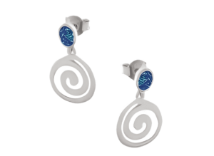 Сребърни висящи малки обеци с опал и меандър - Image 1