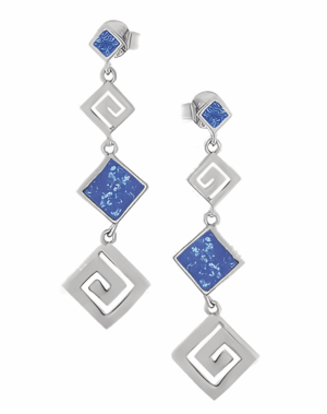 Сребърни висящи обеци „2 меандъра“ с опалови камъни, тип винт  |  Бижута