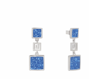 Сребърни висящи обеци с квадрати и опалови камъни, тип винт  |  Бижута