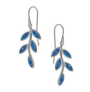 Сребърни висящи обеци с опал „Изящна маслинова клонка“, тип кука  |  Бижута