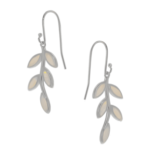 Сребърни висящи обеци с опал "Маслинова клонка", тип кука - Image 1