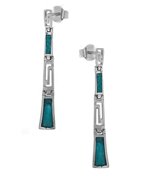 Сребърни висящи обеци със зелен опал и меандър, тип винт | HappyMarket.bg Сребърни висящи обеци със зелен опал и меандър, тип винт | Бижута