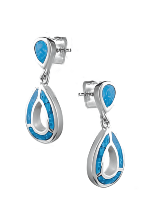 Сребърни висящи обеци във формата на капки с опал, тип винт - Image 1