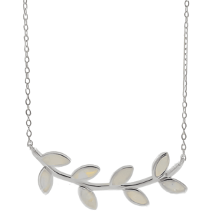 Сребърно колие с цирконий и извита маслинова клонка - Image 1