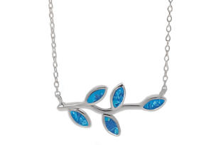 Сребърно колие с малка маслинова клонка с опалови камъни | HappyMarket.bg Сребърно колие с малка маслинова клонка с опалови камъни | Бижута