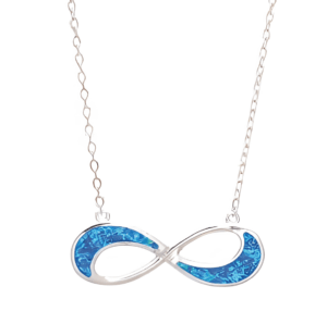 Сребърно колие с нежна висулка безкрайност с опал  |  Бижута
