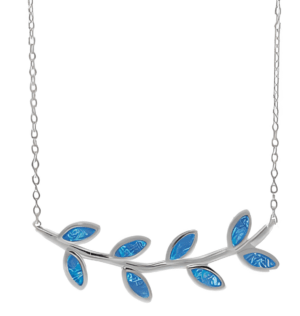 Сребърно колие с опал и извита маслинова клонка  |  Бижута