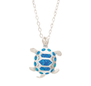 Сребърно колие с висулка голяма костенурка с опал - Image 1