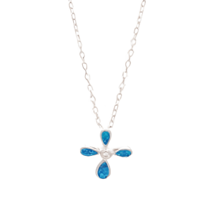 Сребърно колие с висулка кръстче със син опал - Image 1
