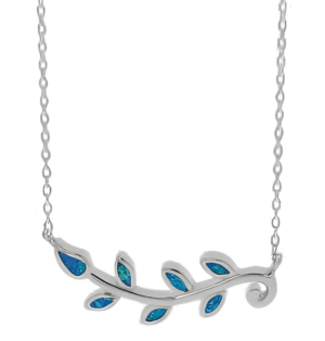 Сребърно колие с висулка маслинова клонка и опал - Image 1