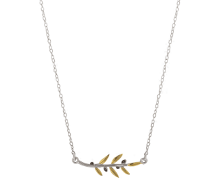 Сребърно колие с висулка маслинова клонка с позлатени листа - Image 1