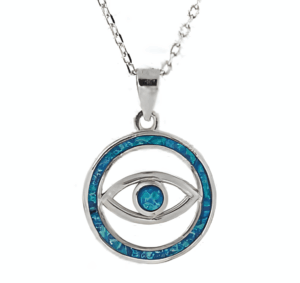 Сребърно колие с висулка око със зелен опал | HappyMarket.bg Сребърно колие с висулка око със зелен опал | Бижута