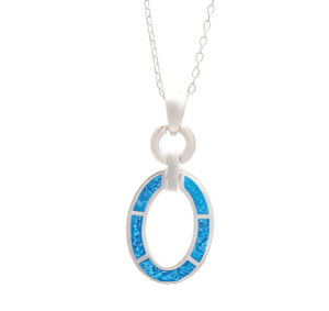 Сребърно колие с висулка овал с опалови камъни  |  Бижута