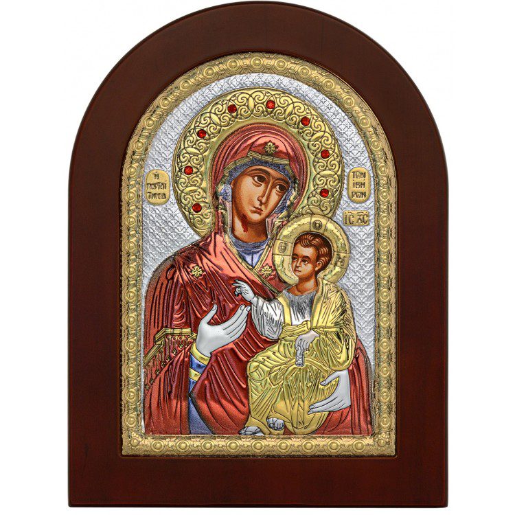 Сребърна цветна икона на Света Богородица (Иверска), Портарица, Пазителка на портата, 7.5x9.5см