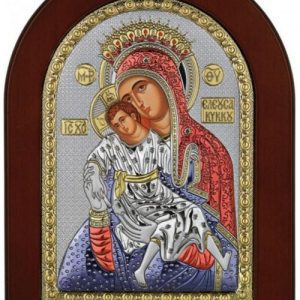 Сребърна цветна икона на Пресвета Богородица "Милостива (Кикска, Кикотиса)", 15x21см