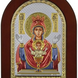 Сребърна икона с цвят на Света Богородица Неупеваема чаша, 15x21см