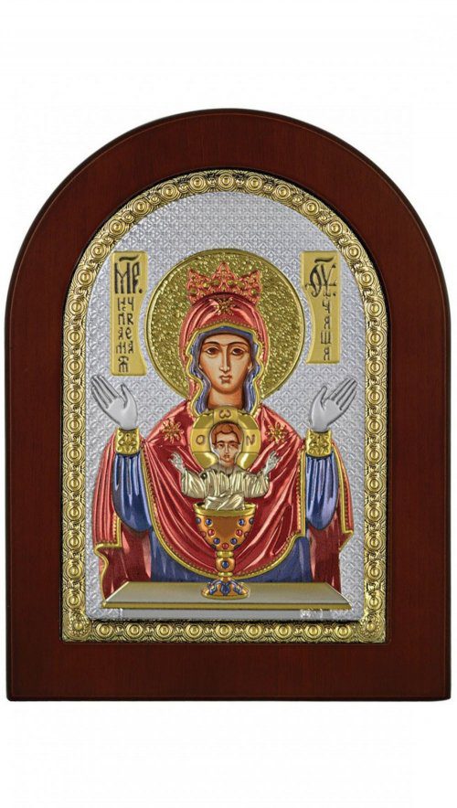 Сребърна икона с цвят на Света Богородица Неупеваема чаша, 15x21см