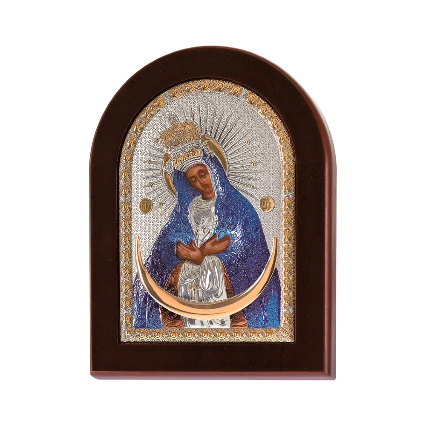 Сребърна икона цветна Богородица Остробрамска, 15x21см