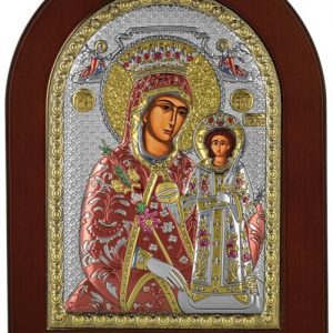 Сребърна цветна икона Богородица Неувяхваща Роза, 20x26см