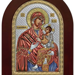Сребърна икона с цвят на Богородица Скоропослушница, 10x14см