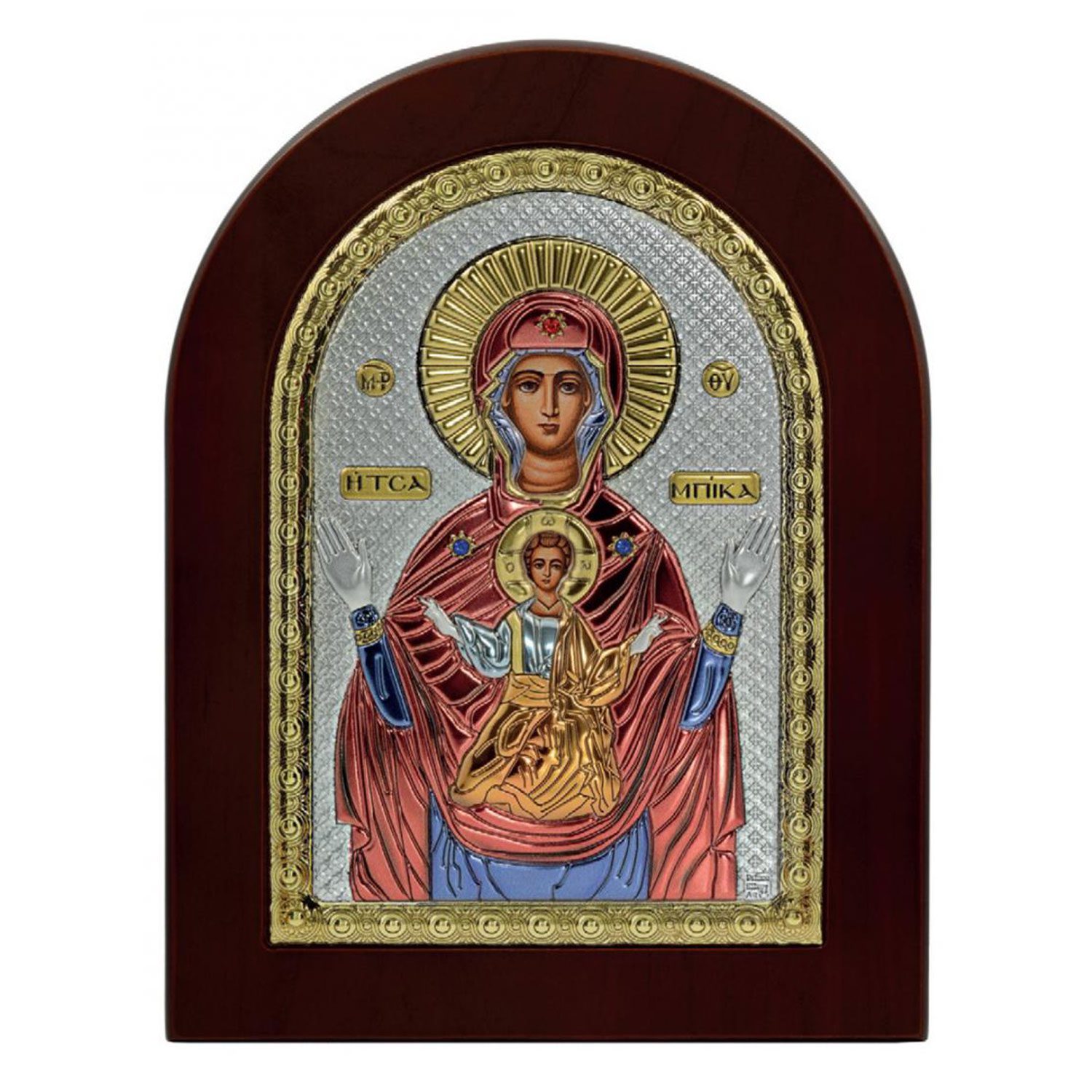 Сребърна икона с цвят Света Богородица от Цамбика, 15x21см