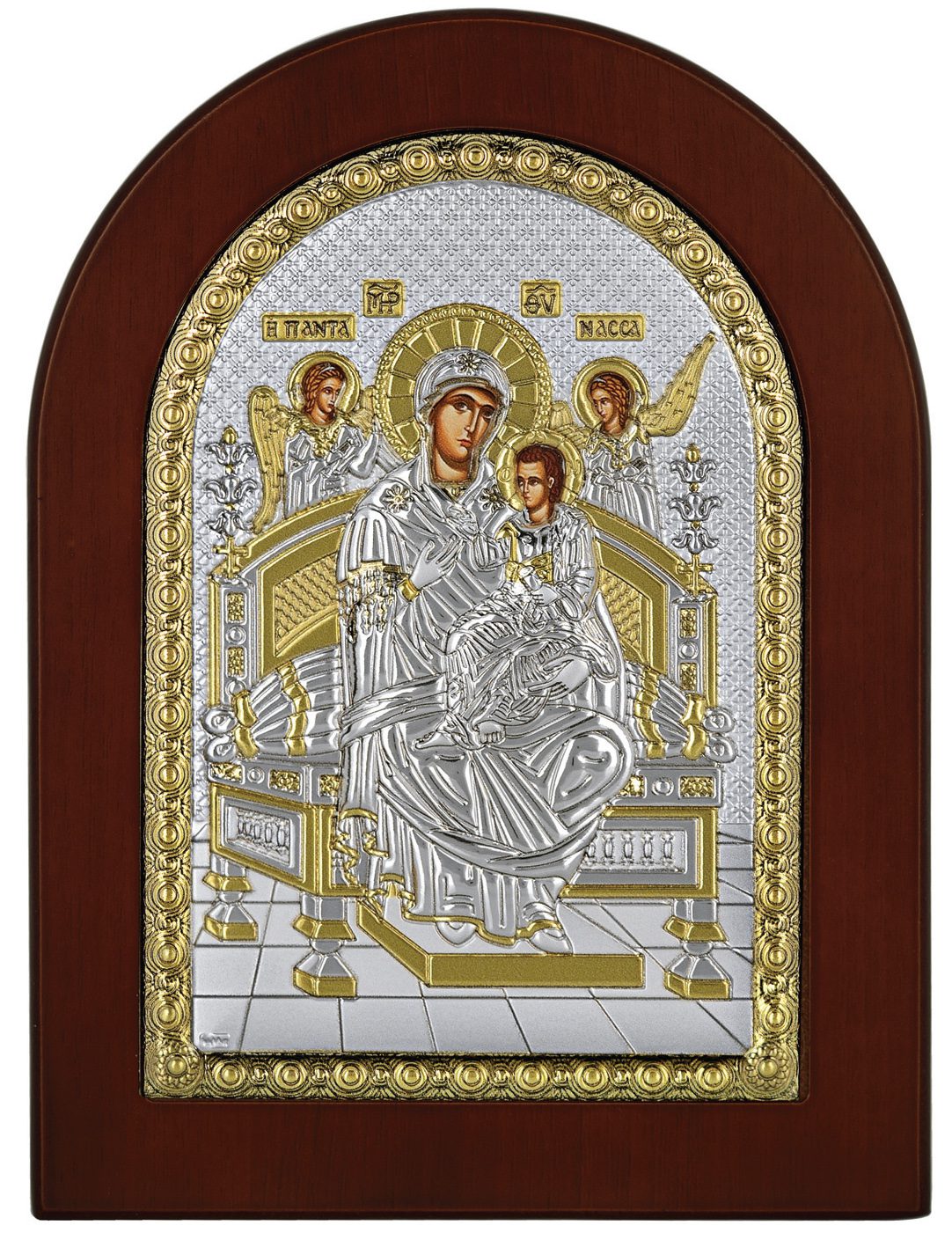 Сребърна цветна икона на Света Богородица Всецарица, 10x14см