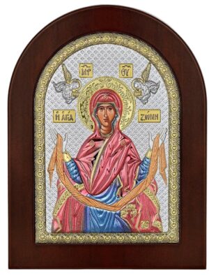 Сребърна цветна икона Поясът на Борогодица, 20×26см  |  Икони