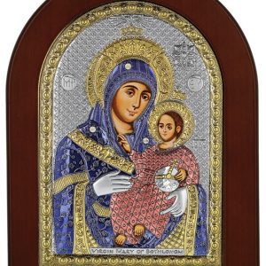 Сребърна икона с магнит на Витлеемска Богородица, цветна, 4x6см