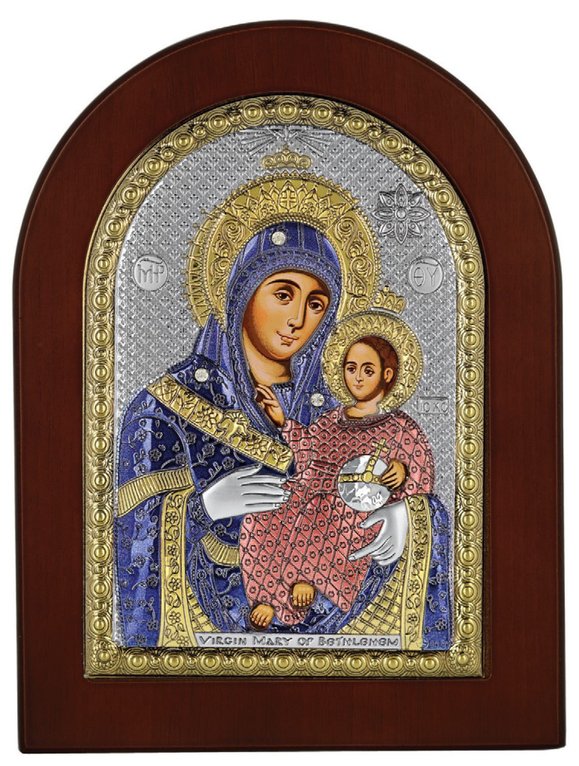 Сребърна икона на Витлеемска Богородица, цветна, 20x26см