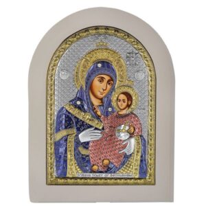 Сребърна икона на Витлеемска Богородица, цветна с дървена бяла рамка, 10х14см | HappyMarket.bg Сребърна икона на Витлеемска Богородица, цветна с дървена бяла рамка, 10х14см | Икони