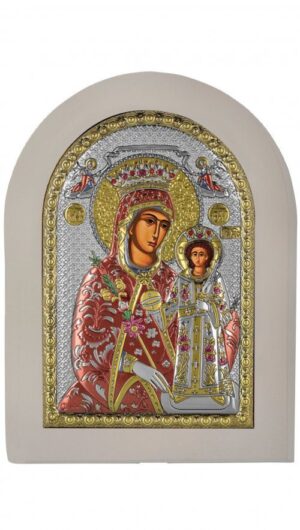 Сребърна икона Богородица Неувяхваща Роза, цветна с бяло дърво, 20×26см | HappyMarket.bg Сребърна икона Богородица Неувяхваща Роза, цветна с бяло дърво, 20×26см | Икони