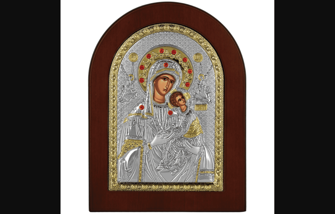 Сребърна икона с магнит на Богородица Непорочна(Амолинтос), 4x6см