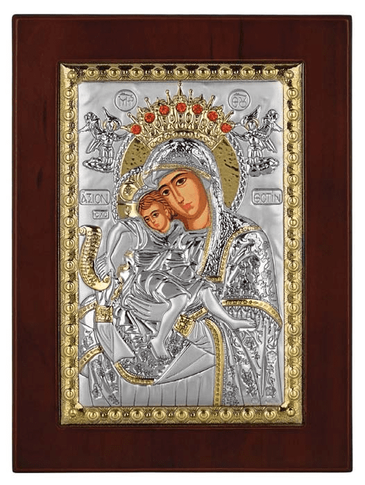 Сребърна икона Пресвета Богородица "Достойно Есть", 24x32см