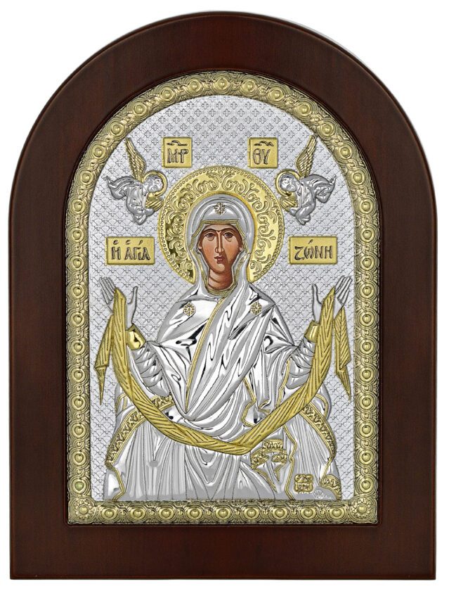 Сребърна цветна икона Поясът на Борогодица, 7.5x9.5см