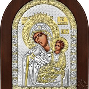 Сребърна икона Богородица на насладата и утешението, 15х21см