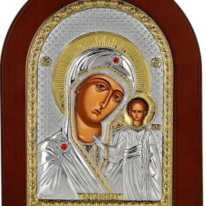 Сребърна икона Казанска Богородица, с магнит, 4x6см