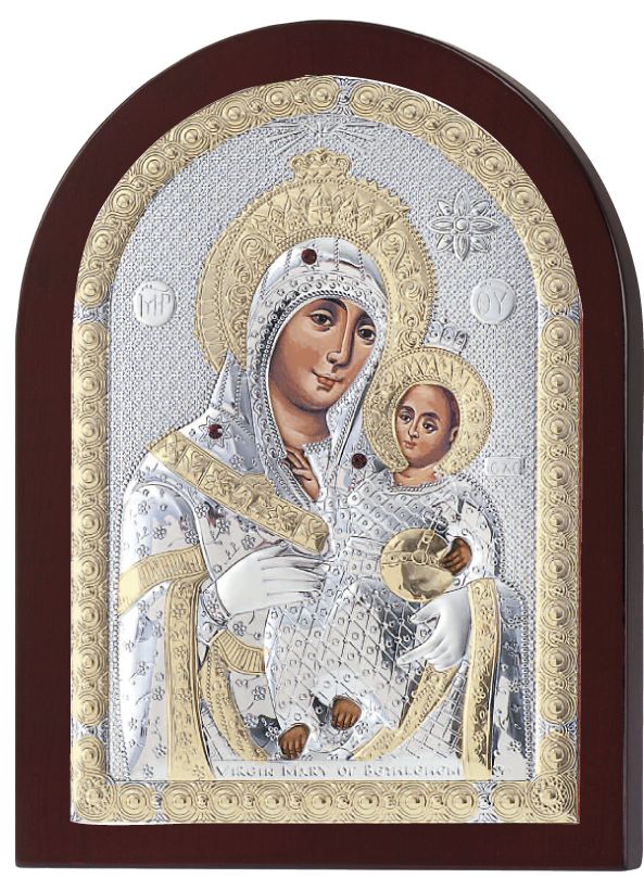 Сребърна икона с магнит на Витлеемска Богородица, 4x6см